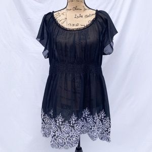 Boho Embroidered Black and White Tunic